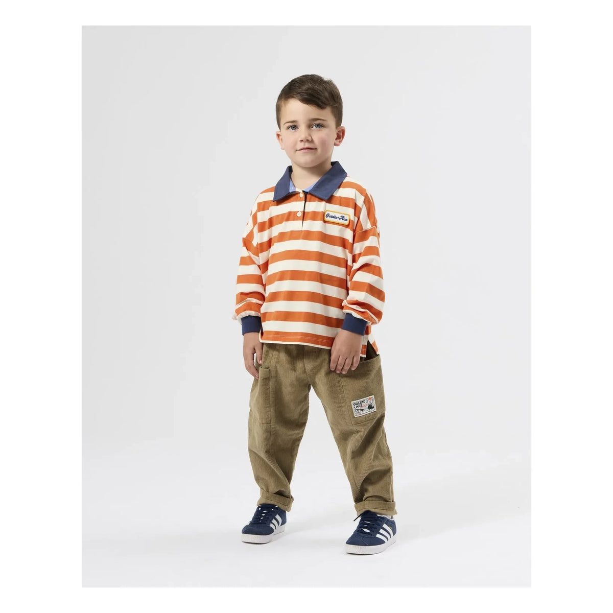 Goldie + Ace - Striped Rugby Polo Shirt | Orange