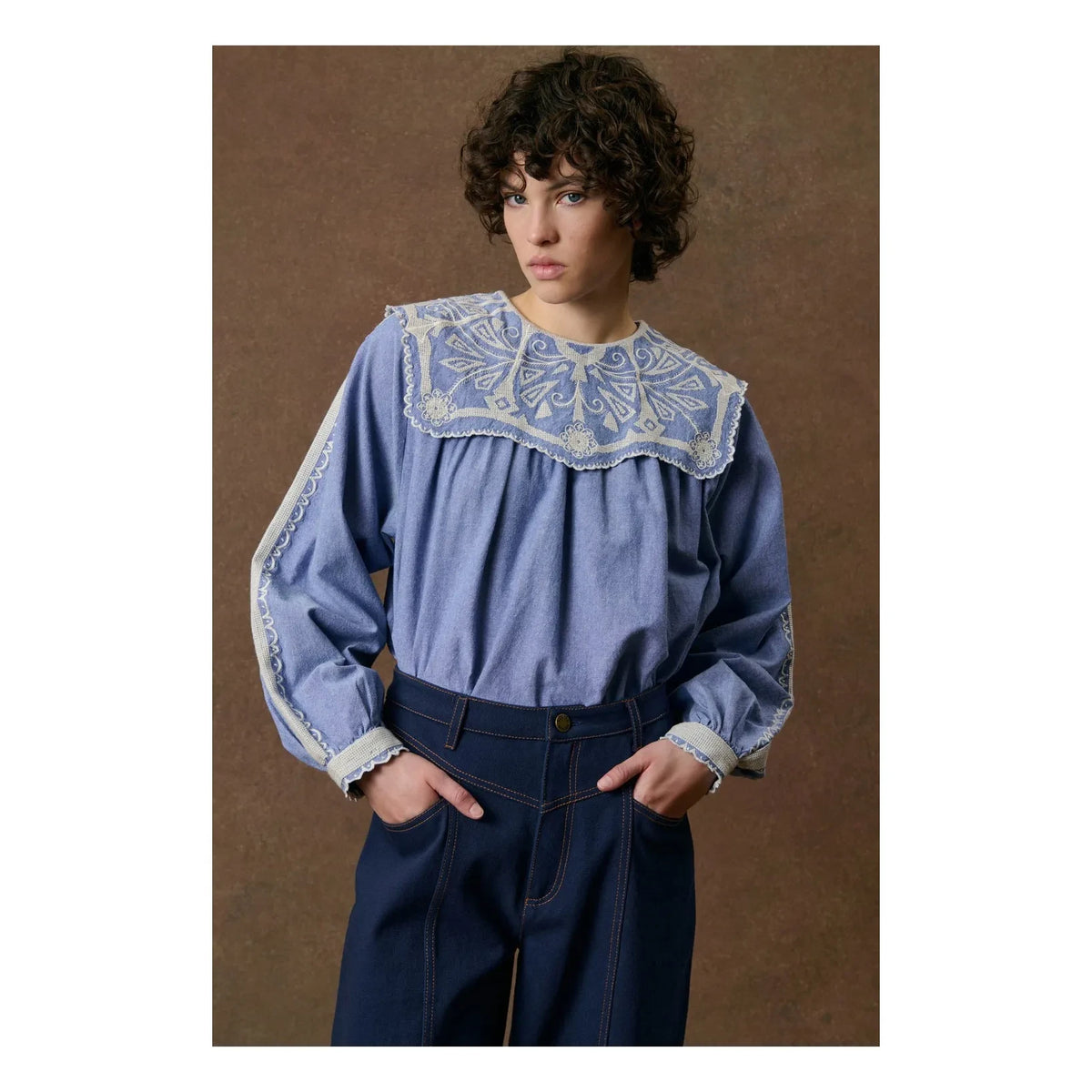 Louise Misha - Anastasy Organic Cotton Blouse | Blue