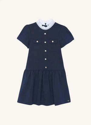 Tartine et Chocolat - Ruffled Collar Button Dress | Navy