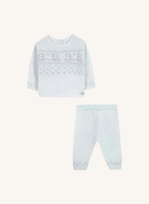 Tartine et Chocolat - Teddy Bear Sweater and Wool Pants Set | Light Blue