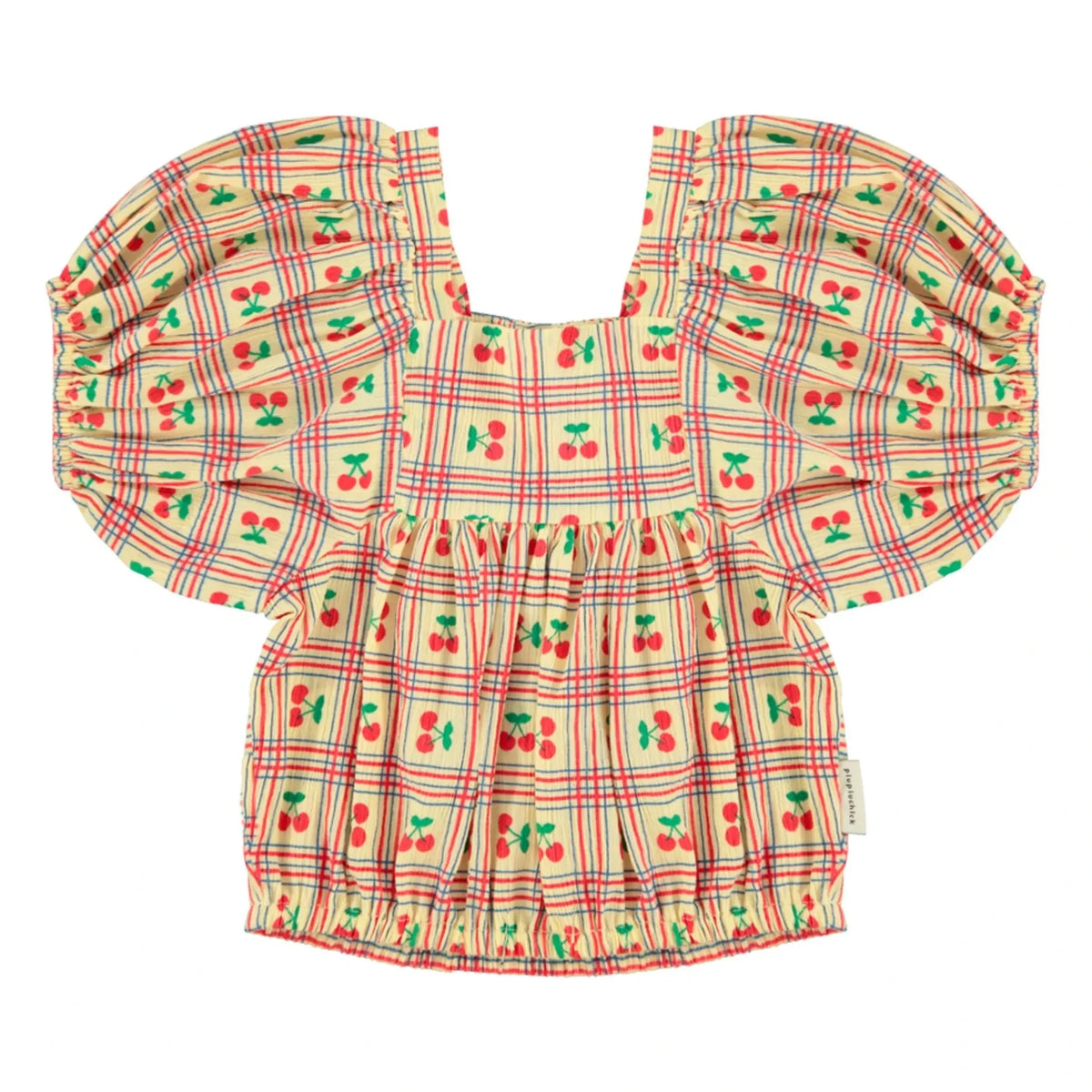 Piupiuchick - Yellow | Ruffled Cherry Pattern Blouse