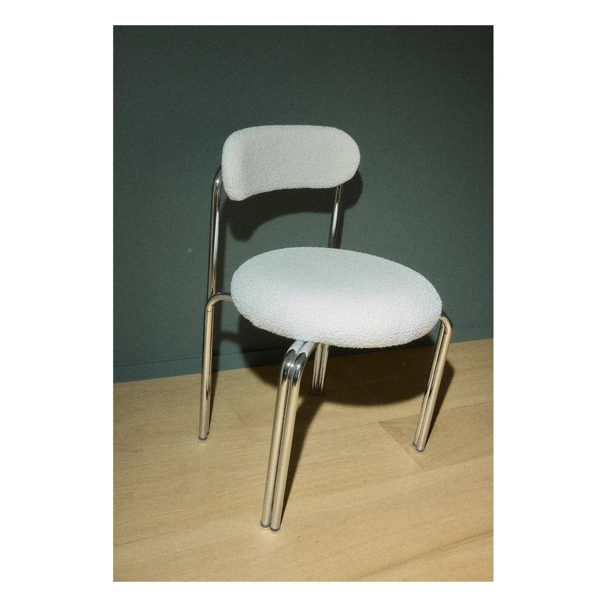 Gabrielle Paris - Violette bouclette and chrome-plated steel chair | Cream