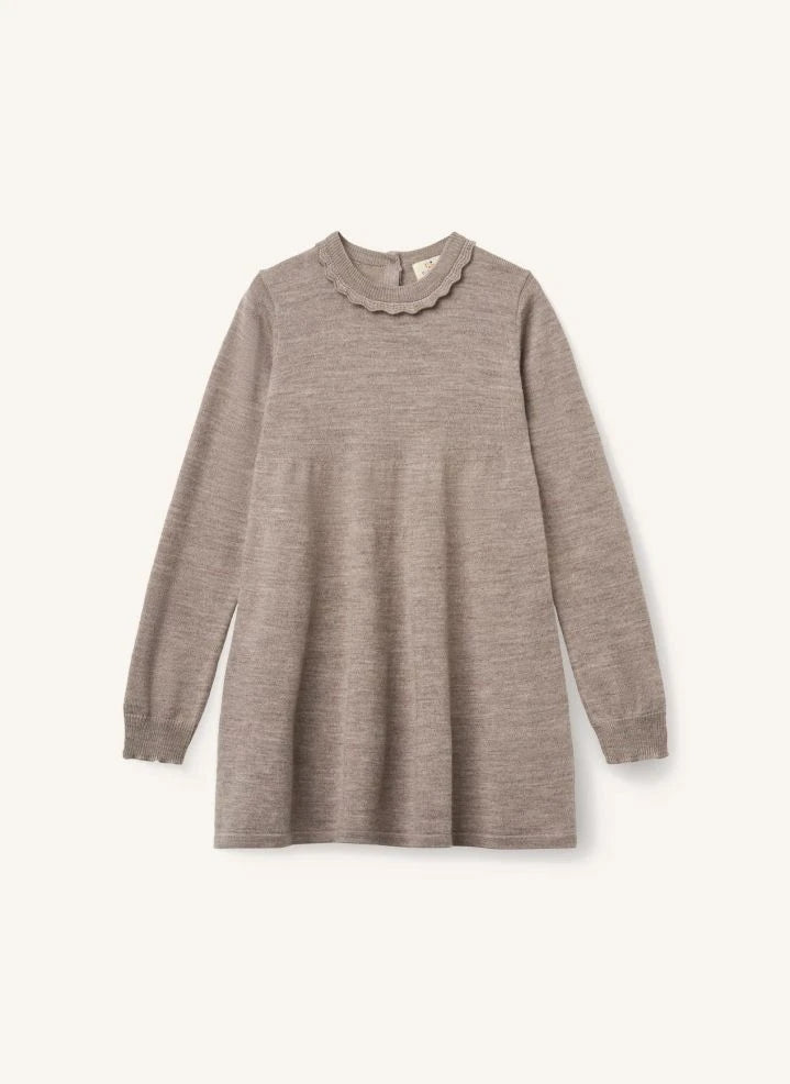 Copenhagen Colors - Wavy-Collared Merino Wool Dress | Taupe brown