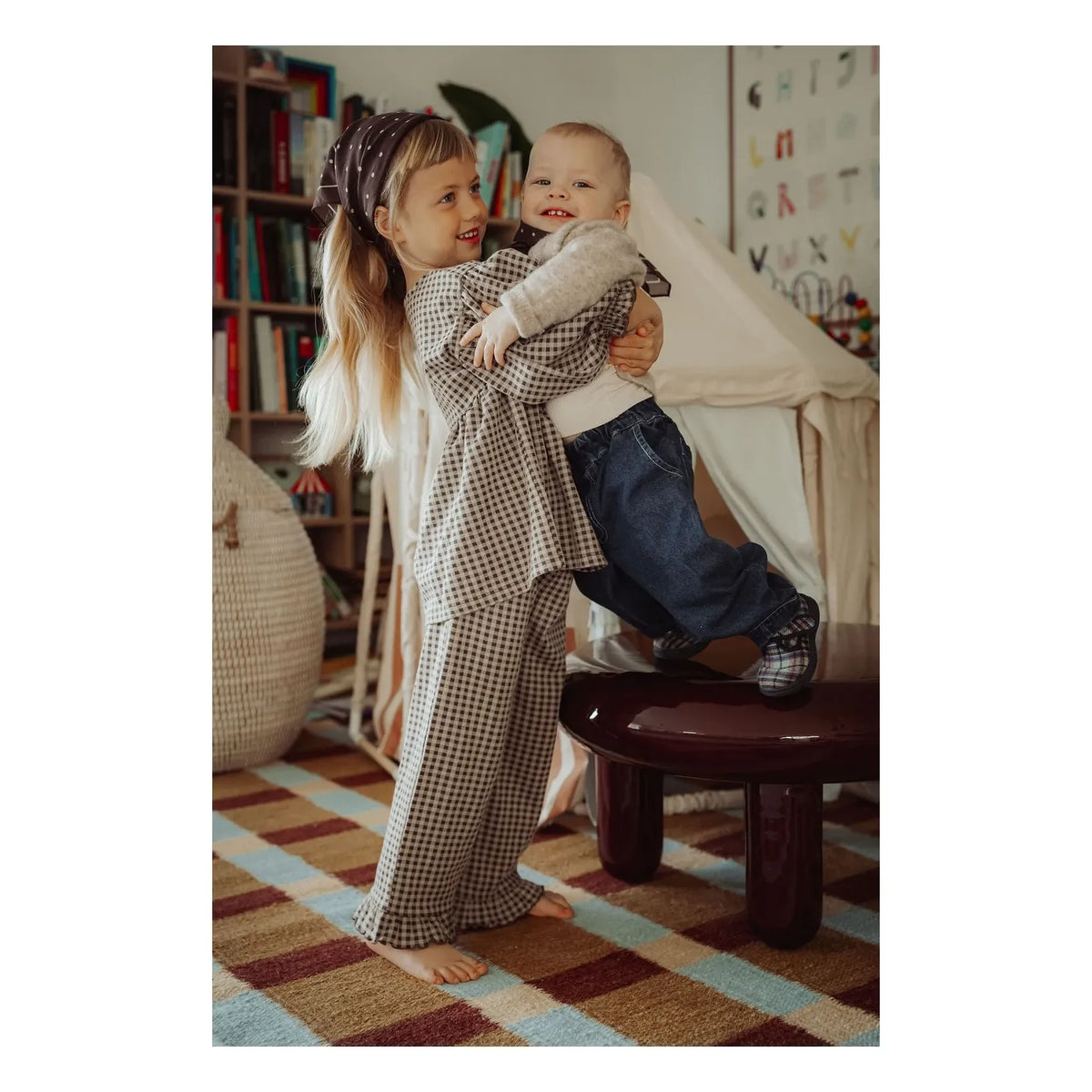 Fliink - Ella Checked Organic Cotton Pants | Brown