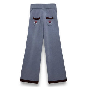 birinit - Embroidered Pocket Knit Pants | Grey Blue