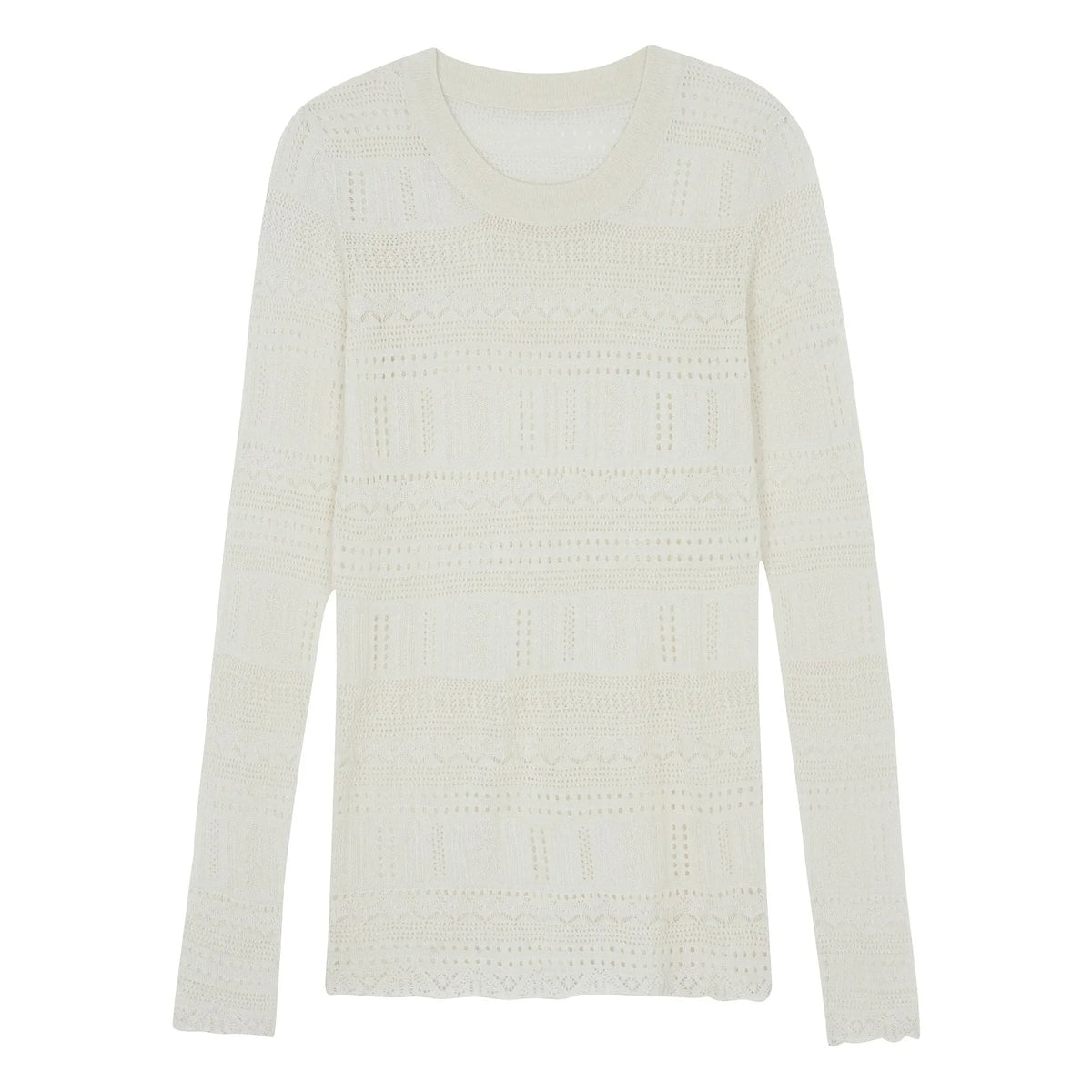 Kujten - Semeti Pointelle Silk and Cashmere Sweater | White