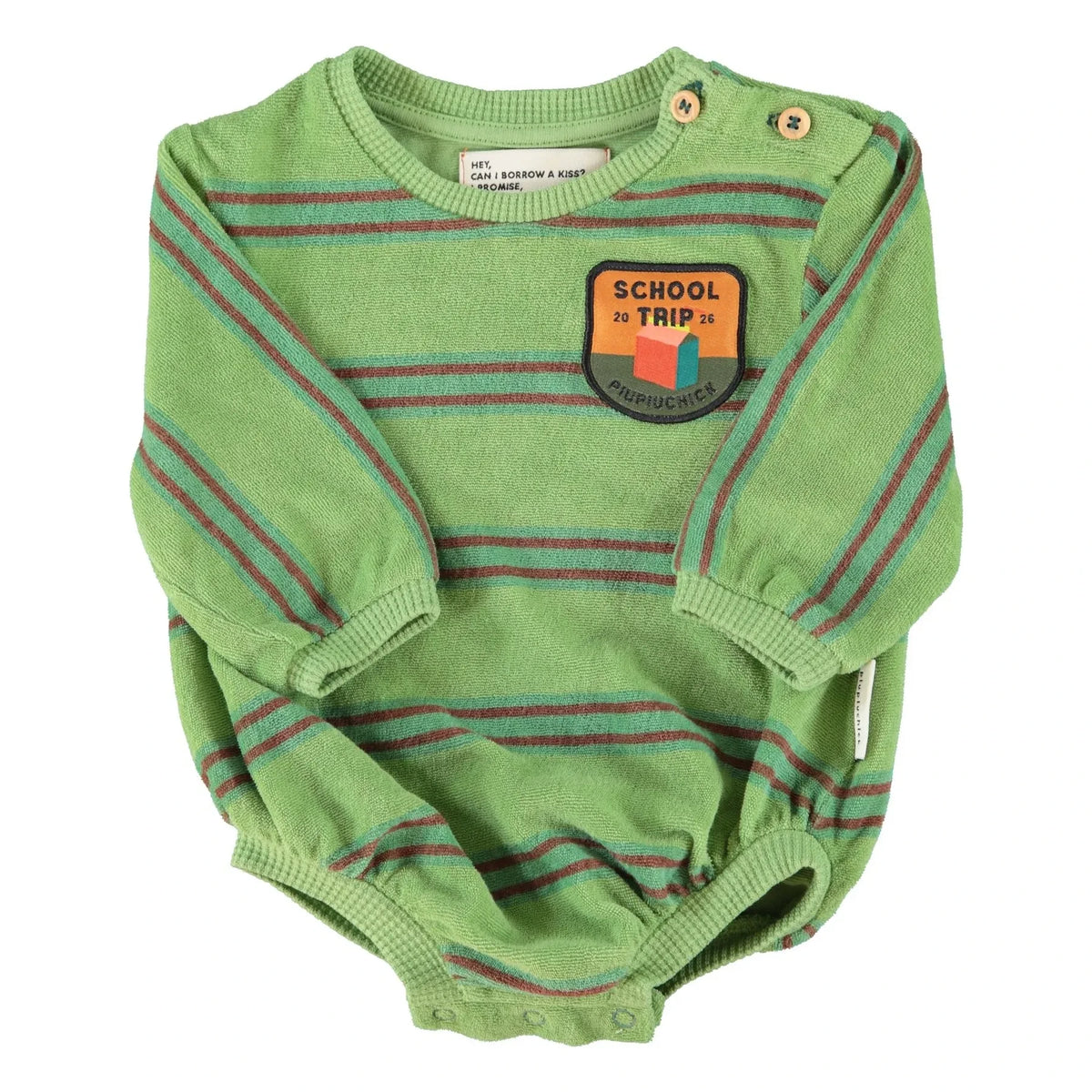 Piupiuchick - Striped Organic Cotton Terry Romper | Green
