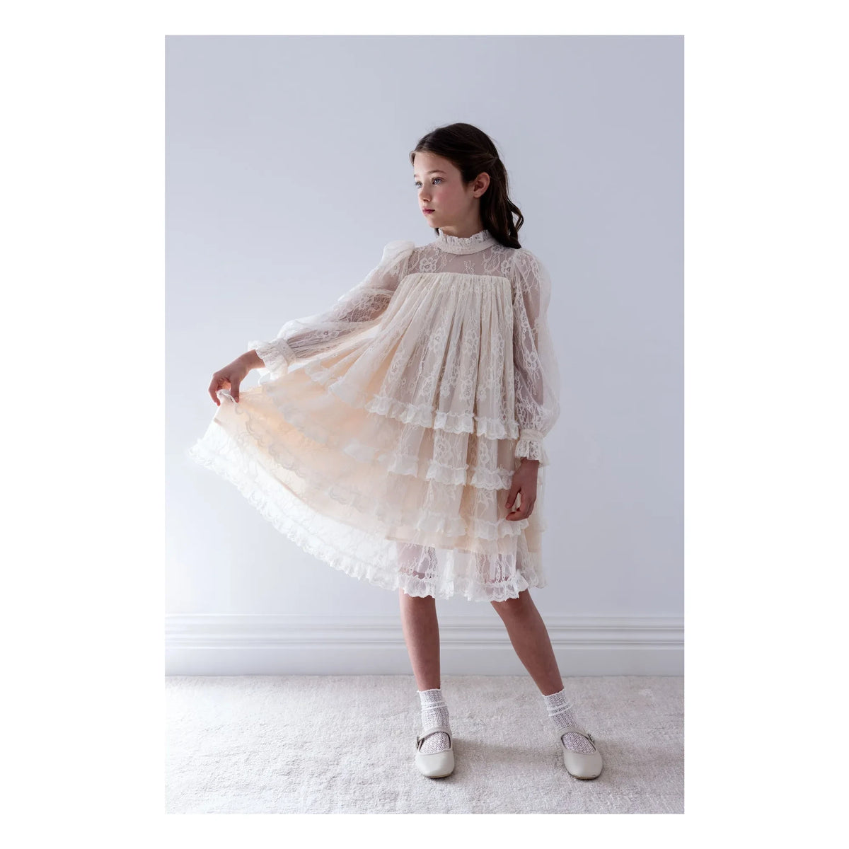 petite Amalie - Ruched Lace Dress | Cream