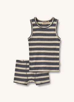 Wheat - Louis Striped Organic Cotton T-shirt and Shorts Set | Grey