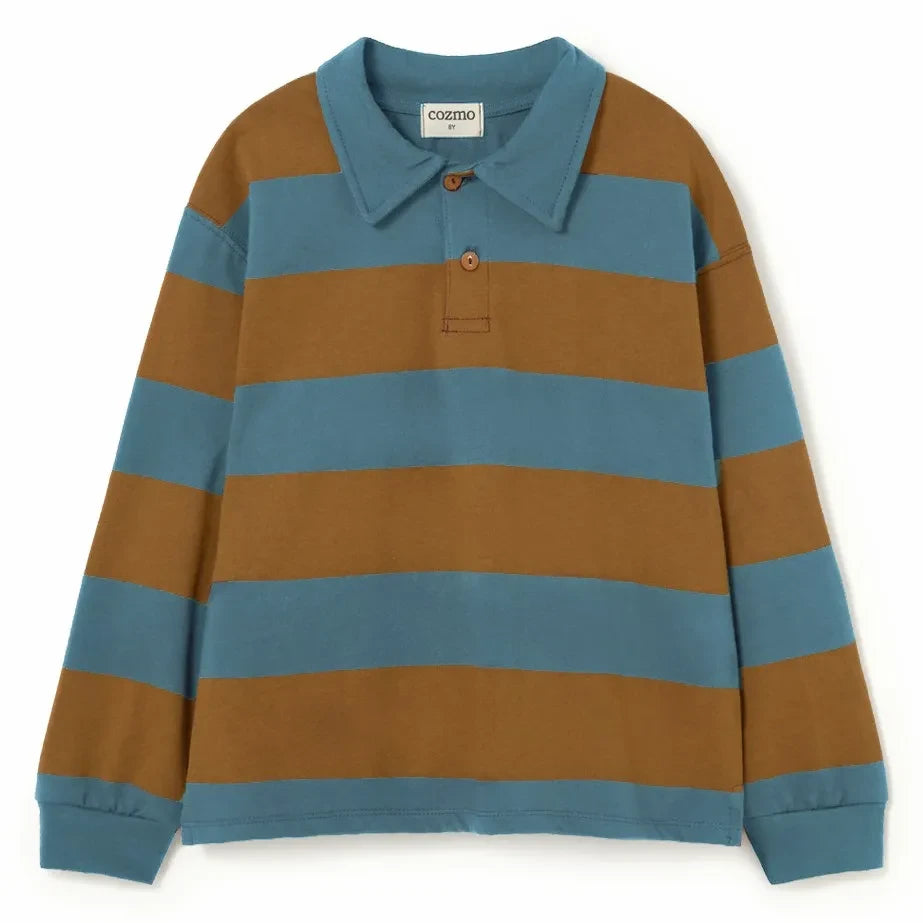 Cozmo - Tauro Striped Organic Cotton Polo Shirt | Sky Blue
