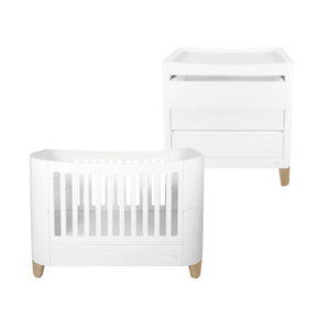 Gaia Baby Serena Cot Bed & Dresser Set - White/Natural-Nursery Sets-White/Natural-Without Mattress | Natural Baby Shower