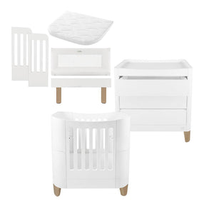 Gaia Baby Serena Mini Cot + Bedside Crib Set (Incl Bedside mattress) Mini Cot and Dresser - White / Natural-Nursery Sets-White / Natural-Without Mattress | Natural Baby Shower