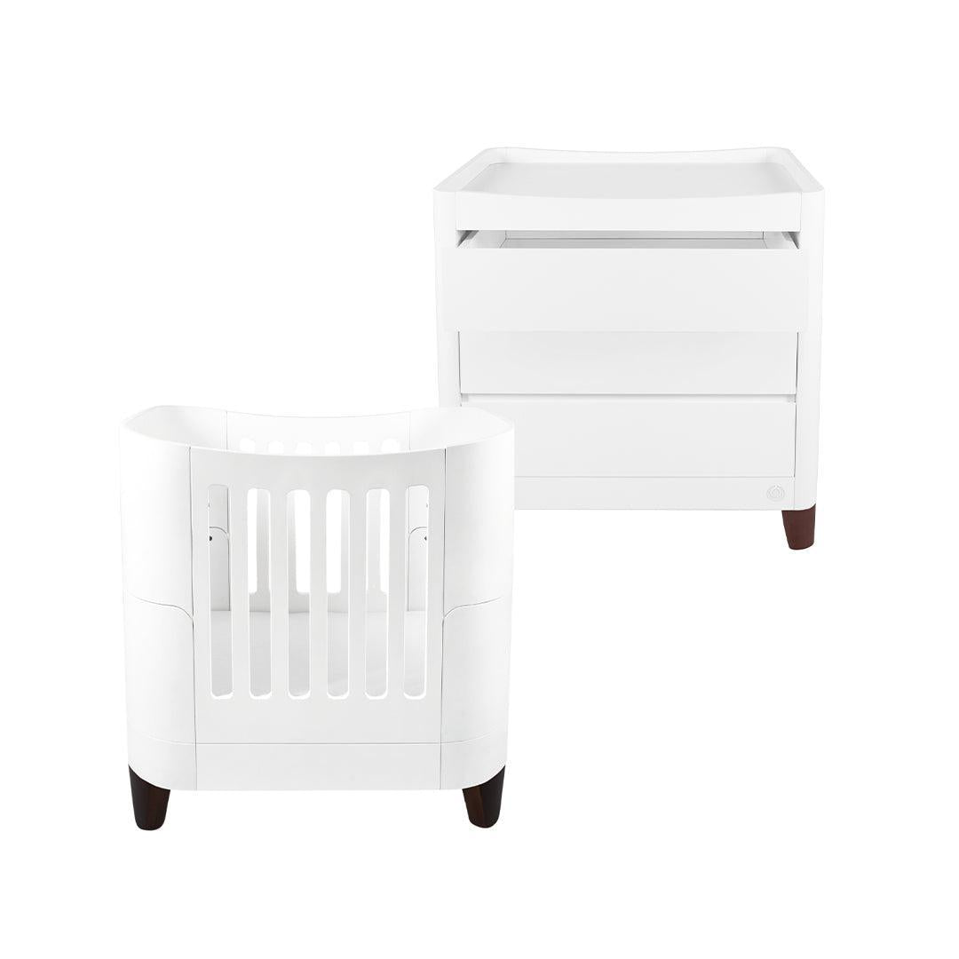 Gaia Baby Serena Mini Cot and Dresser Set - White / Walnut-Nursery Sets-White / Walnut-Without Mattress | Natural Baby Shower