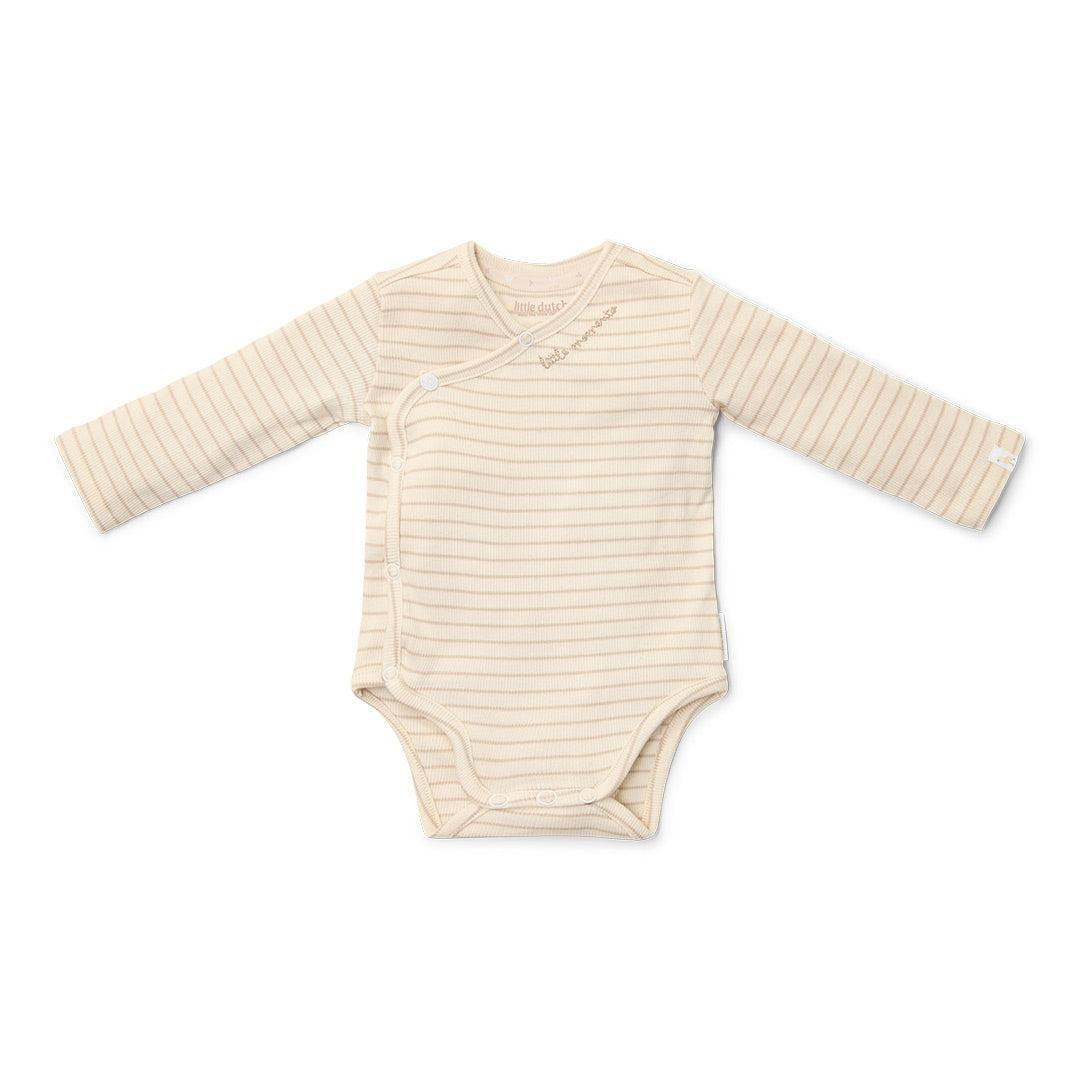 Little Dutch Long Sleeved Bodysuit Wrap - Soft Beige Stripe-Bodysuits-Soft Beige Stripe-NB | Natural Baby Shower