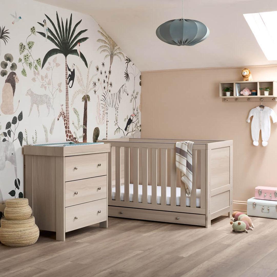 Obaby Nika 2 Piece Room Set & Underdrawer - Aspen-Nursery Sets-Aspen-Cot Bed | Natural Baby Shower