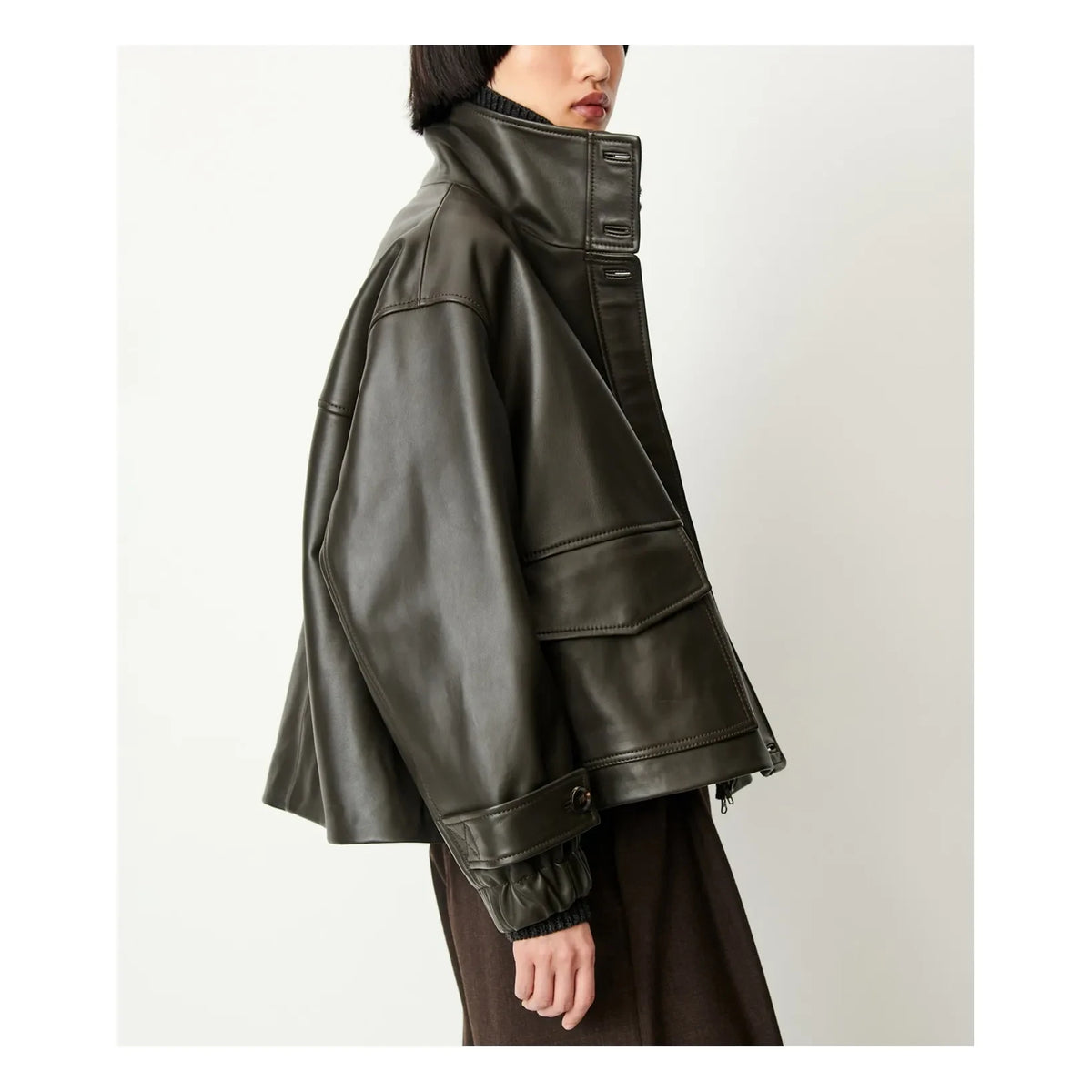 Sessùn - Alvann Leather Jacket | Dark Khaki
