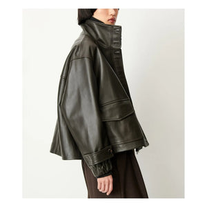 Sessùn - Alvann Leather Jacket | Dark Khaki