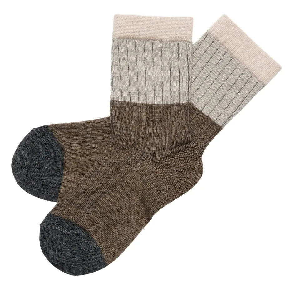 FUB - 2 Pairs Contrast Wool Sock Set | Brown
