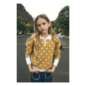 birinit - Flower Patterned Polo Neck Sweater | Mustard