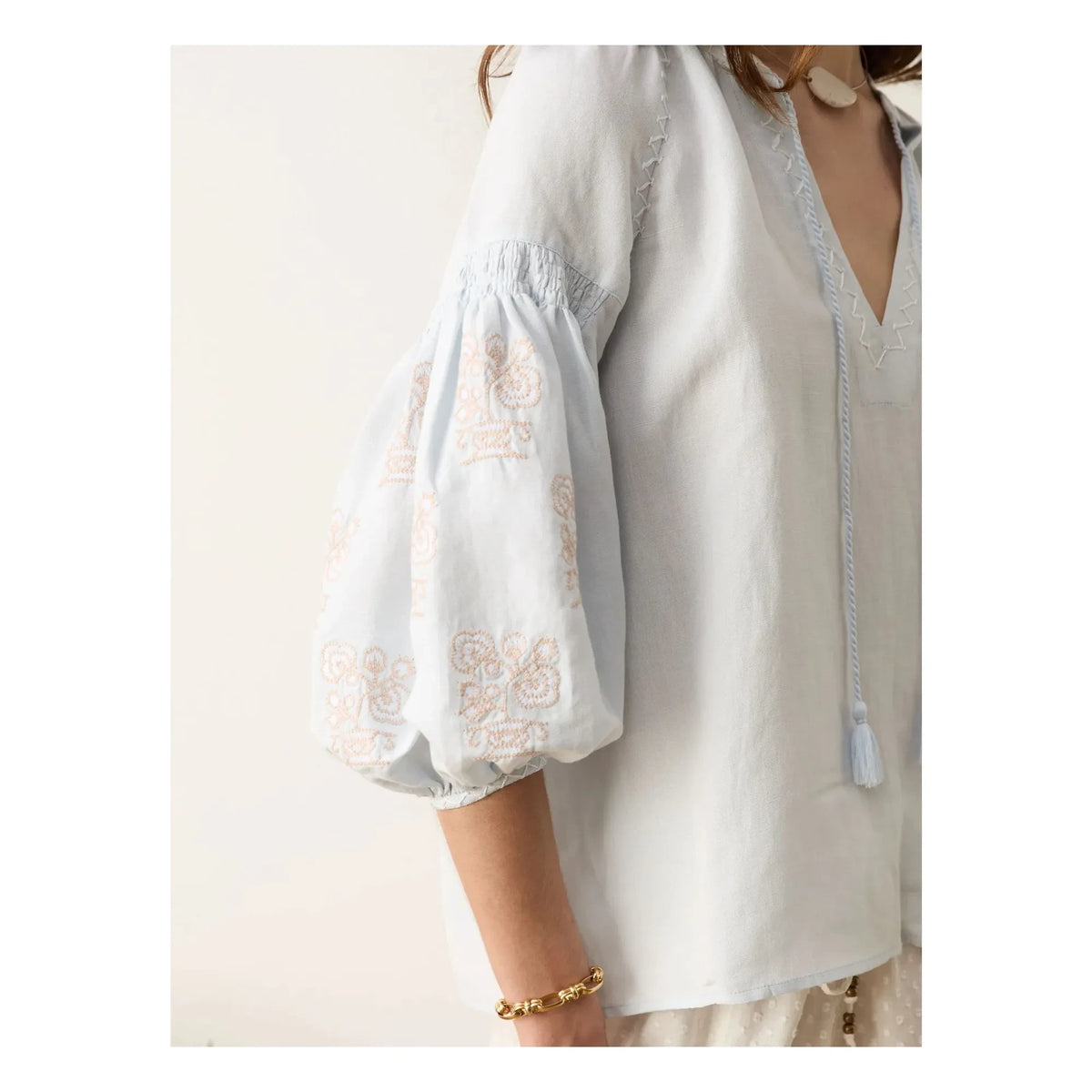 Boteh - Melissa Cotton Embroidered Blouse | Light blue