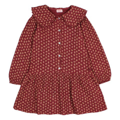 Búho - Organic Cotton Floral Cottage Claudine Collar Dress | Burgundy