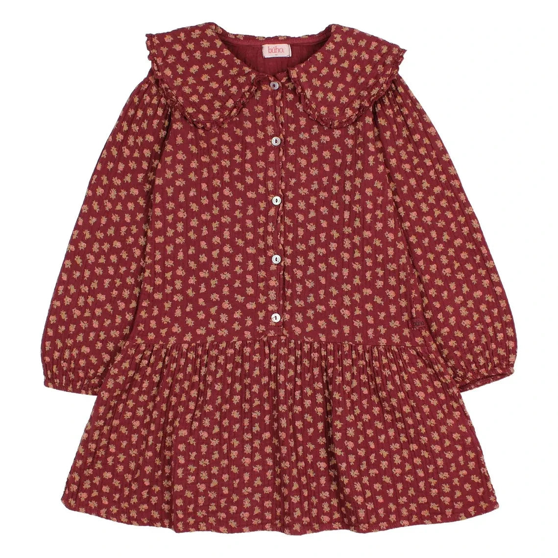 Búho - Organic Cotton Floral Cottage Claudine Collar Dress | Burgundy