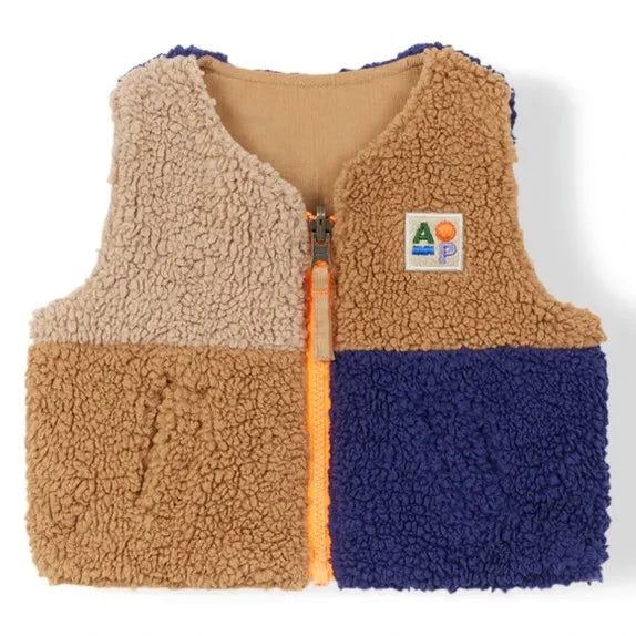 Arsène et Les Pipelettes - Reversible Sleeveless Sherpa Style Jacket for Babies, Made from Organic Cotton | Camel