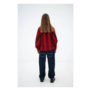 Repose AMS - Striped Organic Cotton Polo Neck Sweatshirt | Red