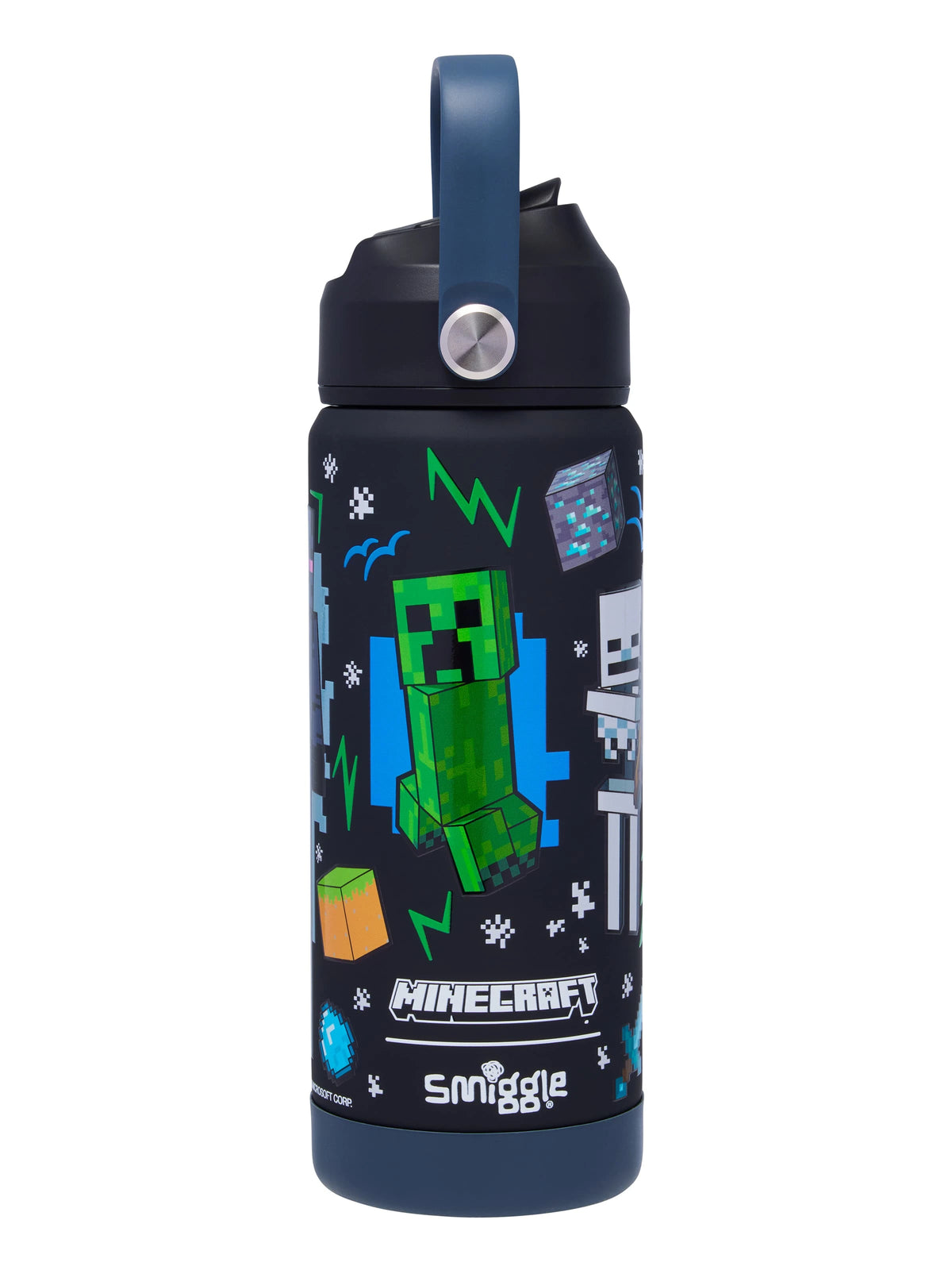 Smiggle - Minecraft Stainless Steel 550ML Water Bottle with Hidden Straw