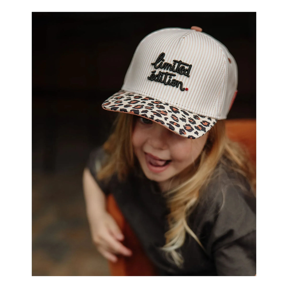 Hello Hossy - Organic Cotton Leopard Print Curved Visor Hat | Cream