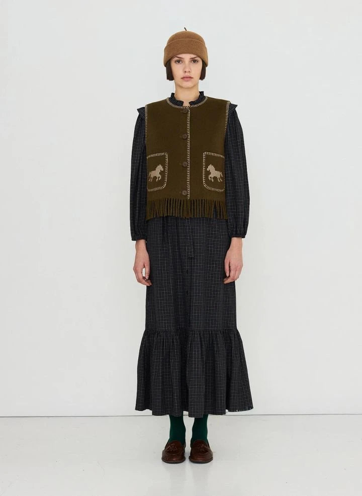 The Tiny Big Sister - Horse-Embroidered Wool Jacket | Khaki