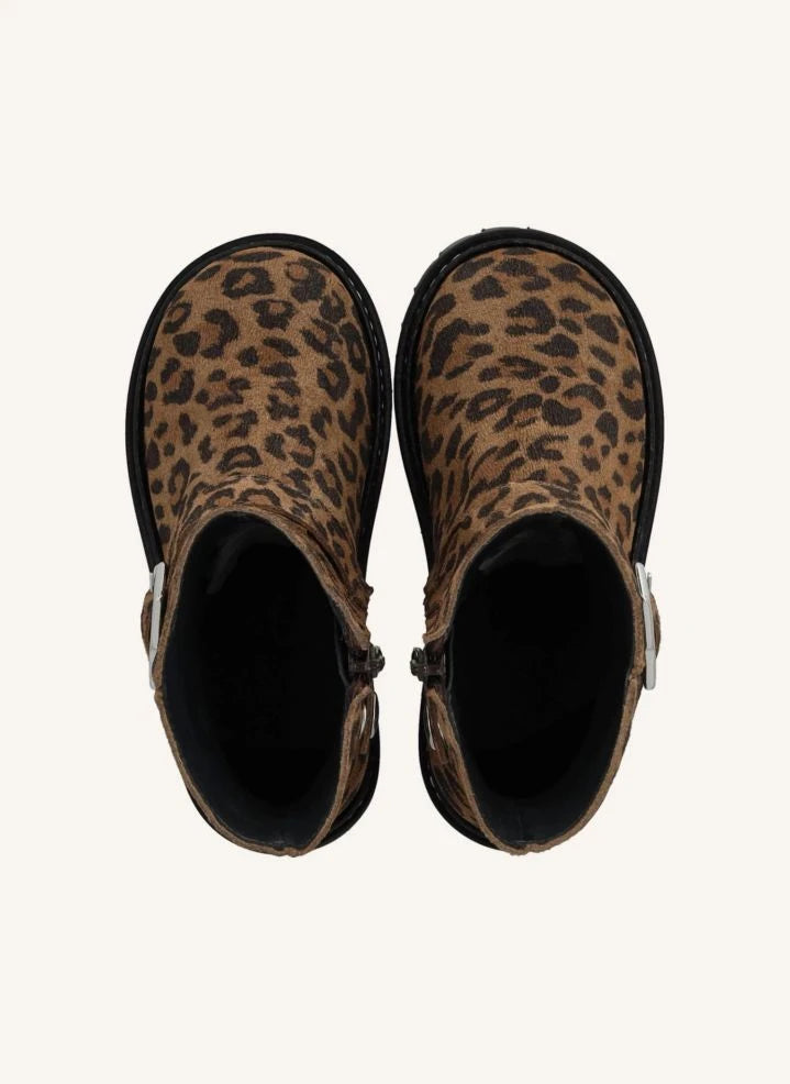 Angulus - Leopard Biker Suede Boots with Buckle