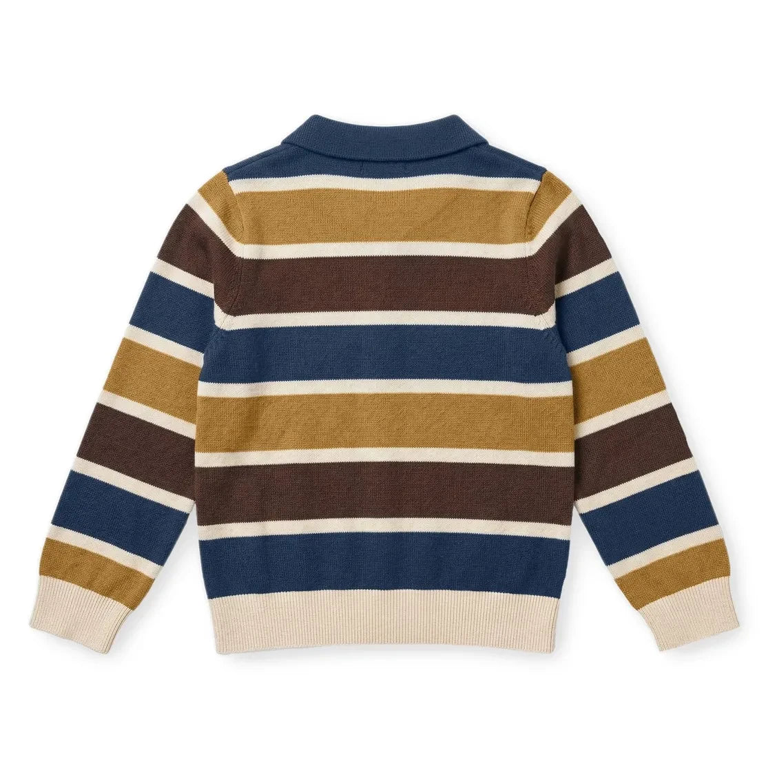 Fliink - Benny Striped Organic Cotton Polo Neck Sweater | Ecru