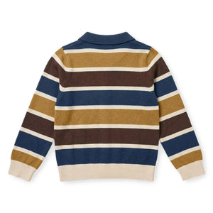 Fliink - Benny Striped Organic Cotton Polo Neck Sweater | Ecru