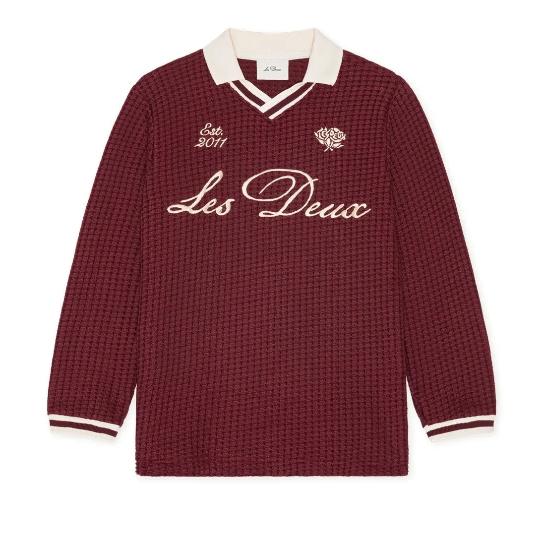 Les Deux - Organic Cotton Waffle Polo Shirt | Burgundy