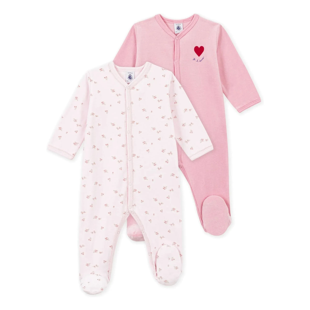 Petit Bateau - 2-Piece Pajama Set Dors Bien Fleuris Velvet Organic Cotton | Pink