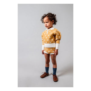 birinit - Flower Patterned Polo Neck Sweater | Mustard