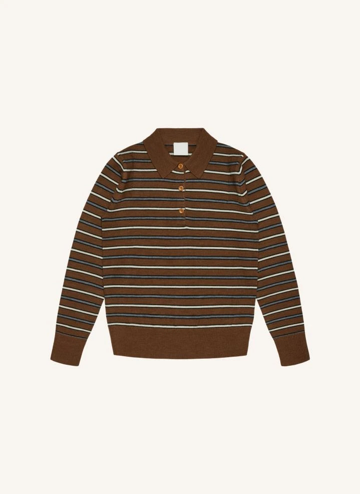FUB - Long Sleeve Striped Polo T-Shirt