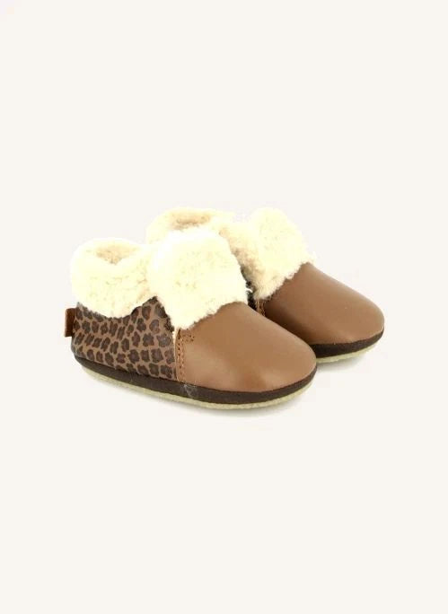 Bonton - Leopard Print Plush Slippers | Brown