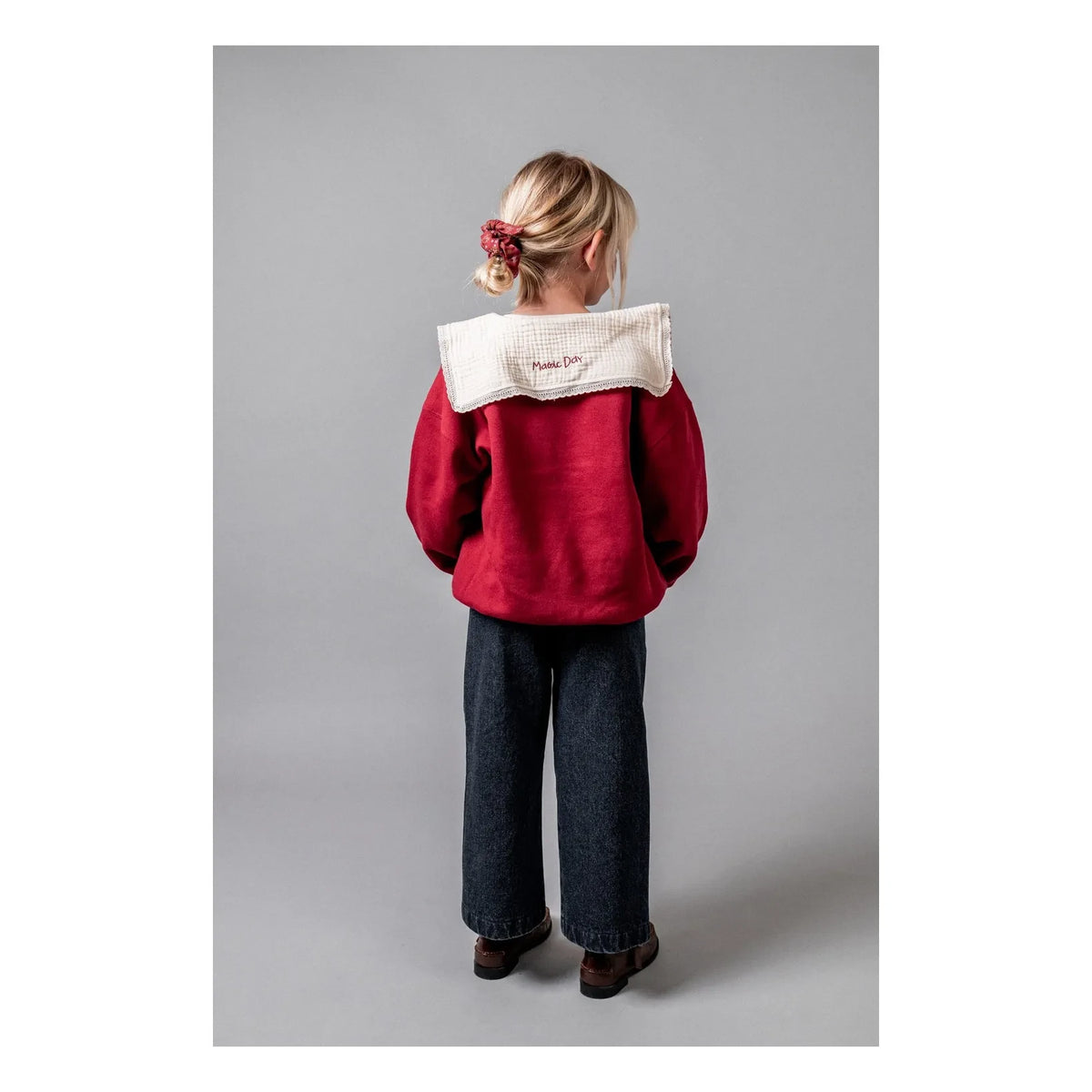 birinit - Embroidered draped collar organic cotton sweatshirt | Burgundy