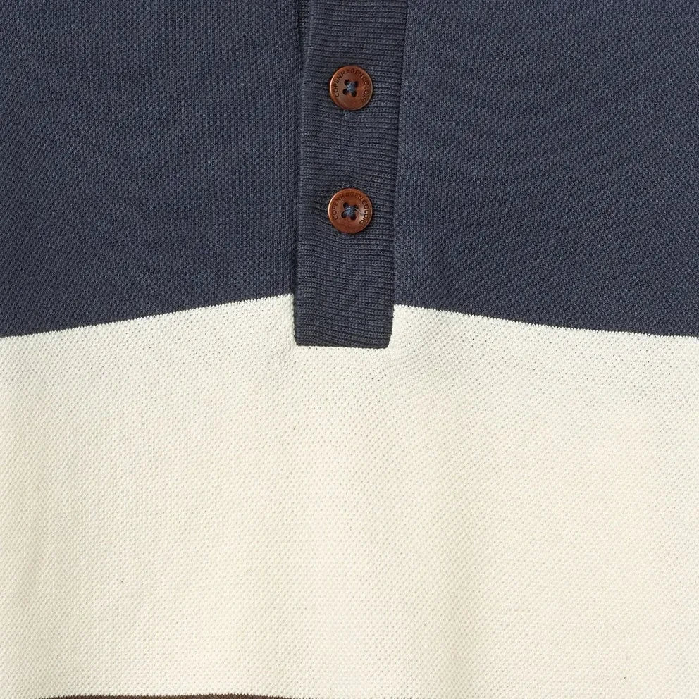 Copenhagen Colors - Organic Cotton Striped Long Sleeve Polo Shirt | Brown