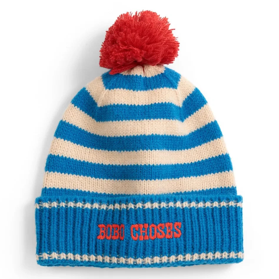 Bobo Choses - Striped Pom Pom Hat Recycled Fiber | Blue