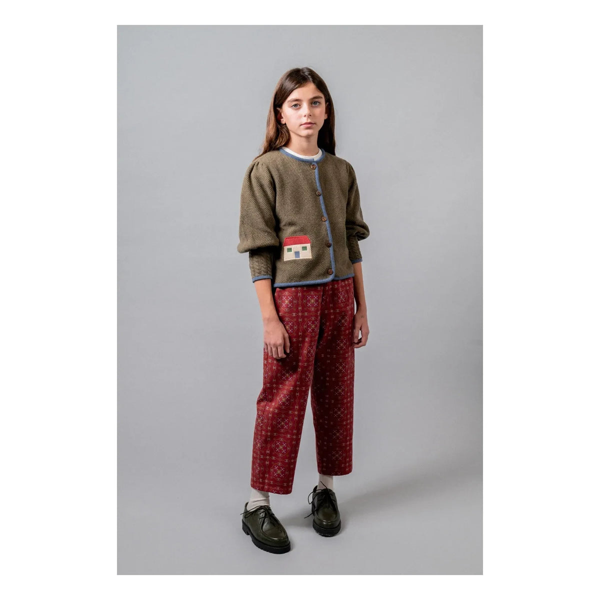 birinit - Austria Embroidered Merino Wool Cardigan | Khaki Brown