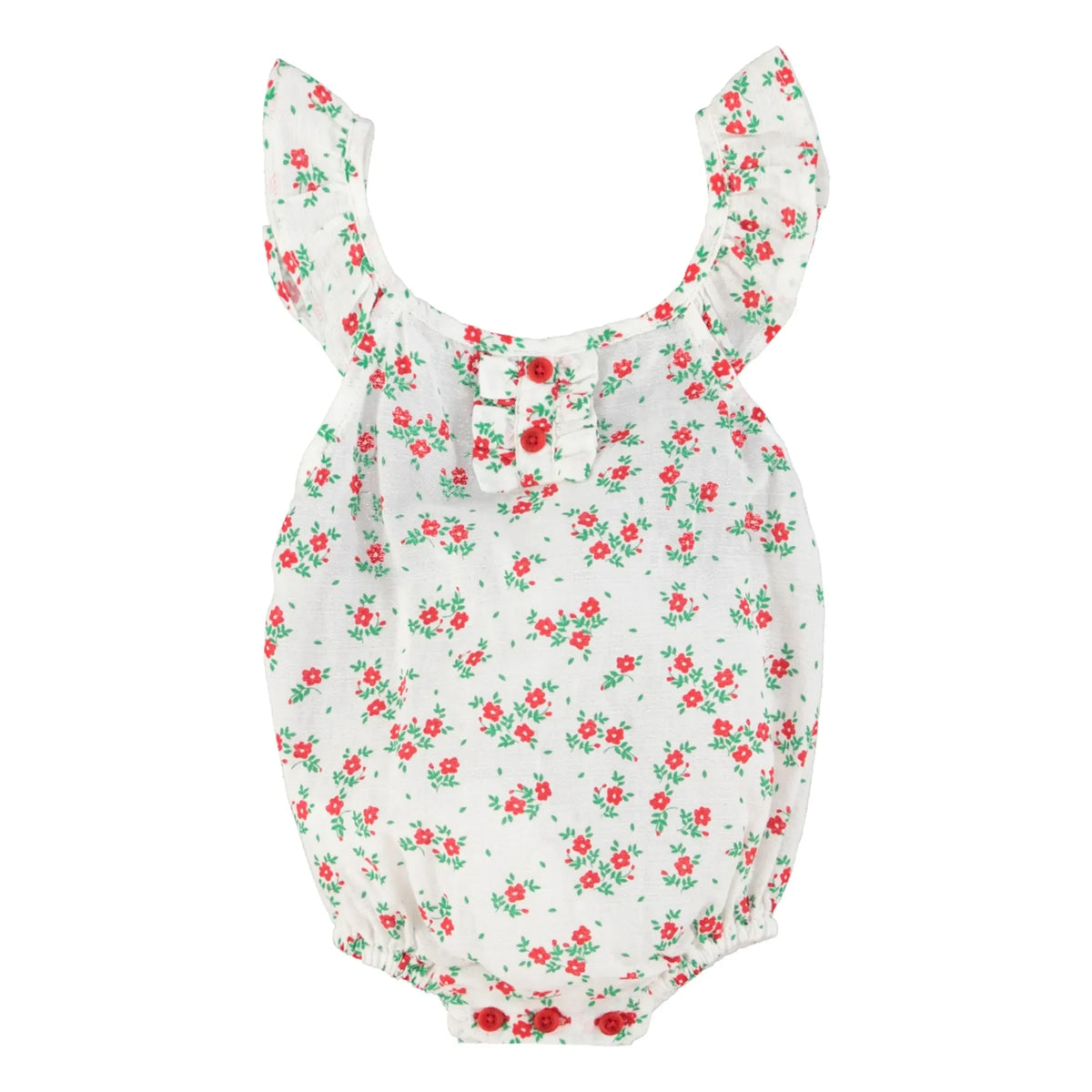 Piupiuchick - Organic Cotton Floral Pattern Romper | White