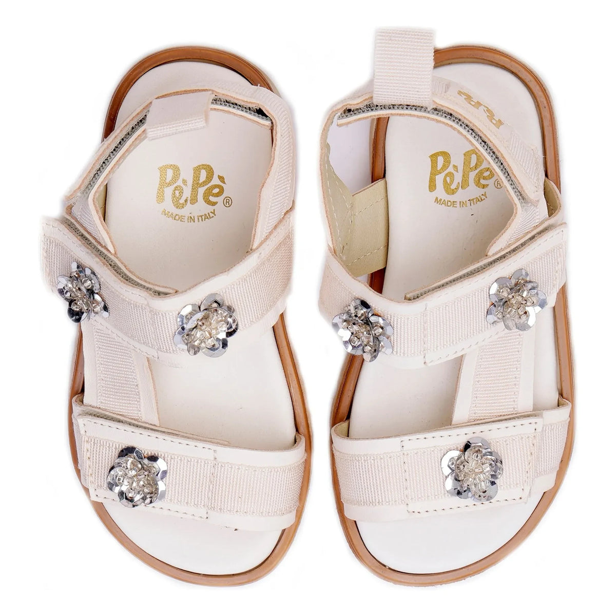 Pèpè - Floral Double Striped Sandals | White