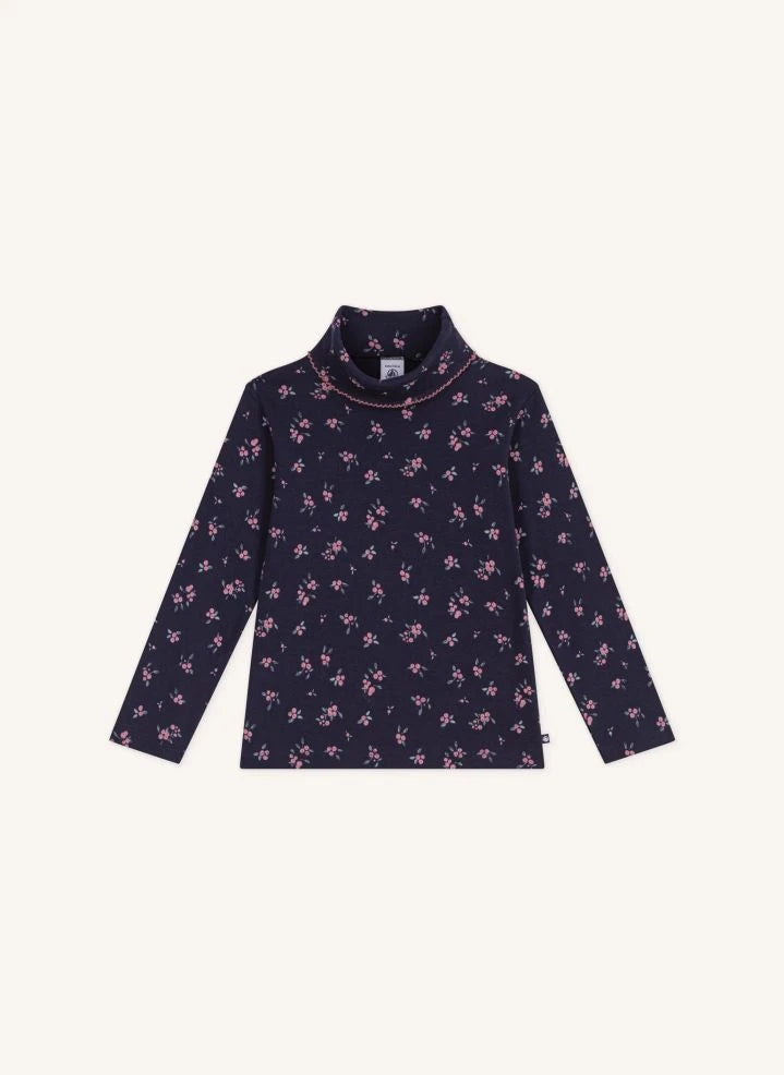 Petit Bateau - %100 organic cotton floral turtleneck | Night blue