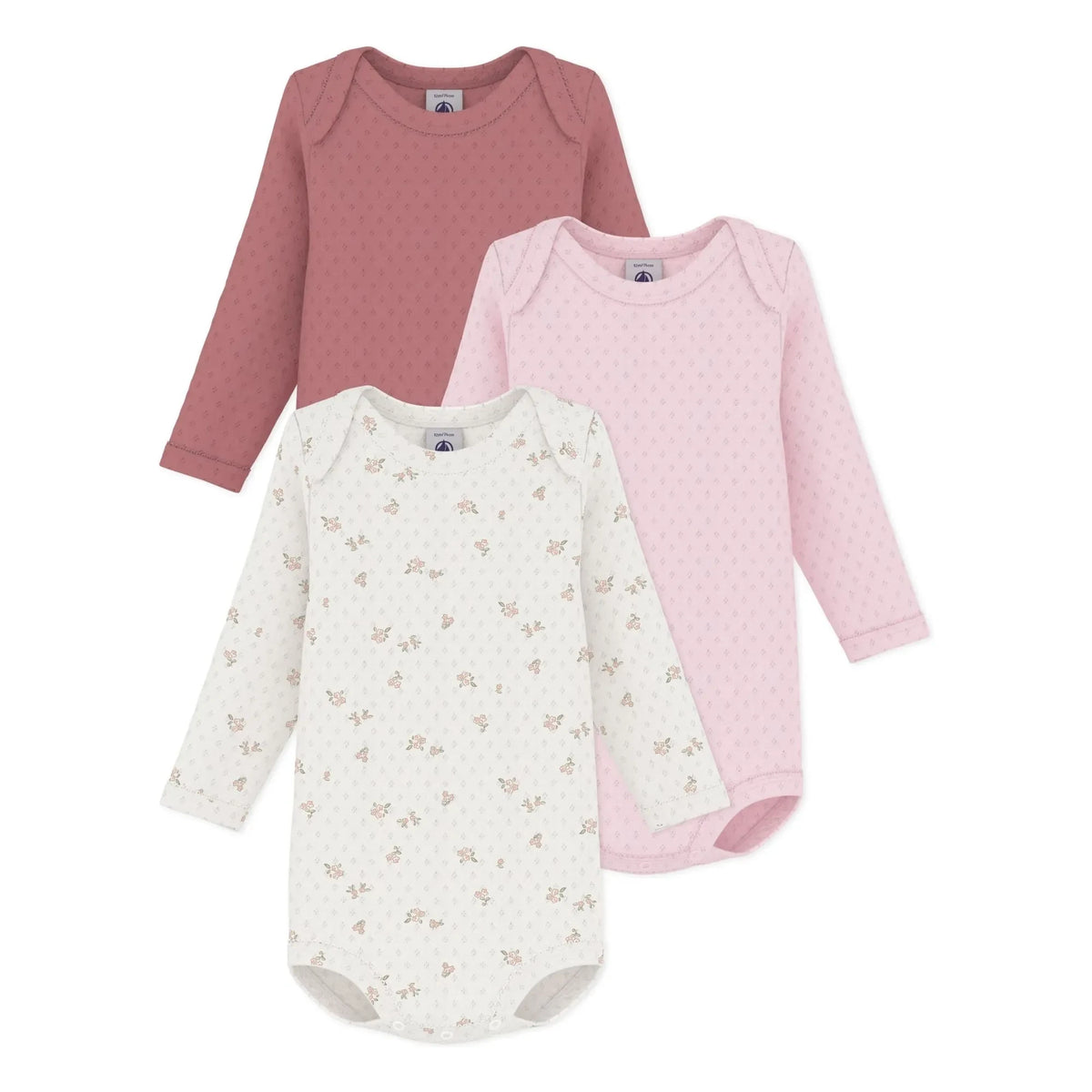 Petit Bateau - 3-Piece Pointelle Organic Cotton Bodysuit Set | Pink