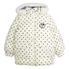 Mini Rodini - Hooded Faux Fur Look Dotted Puffer Jacket Made from Recycled Polyester | Ecru