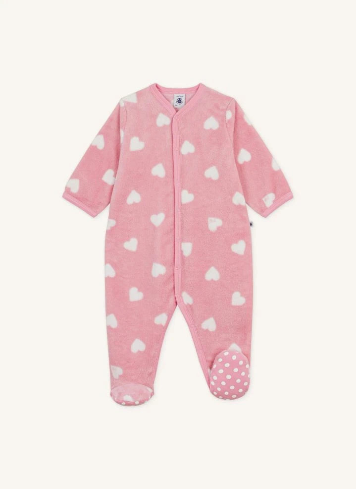 Petit Bateau - Fleece Hearts Romper | Pink