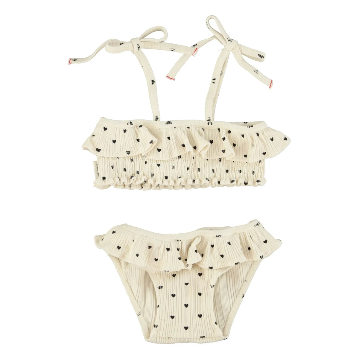 Piupiuchick - 2-Piece Ribbed Swimsuit with Organic Cotton Hearts | Ecru
